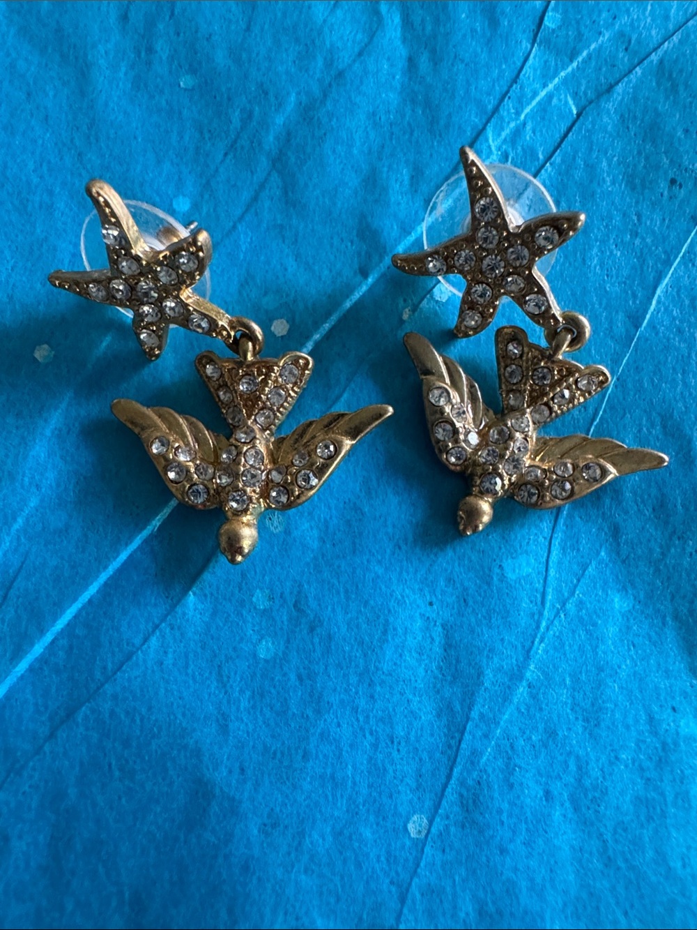 CAbi Gold-Tone Bird & Star Crystal Drop Earrings